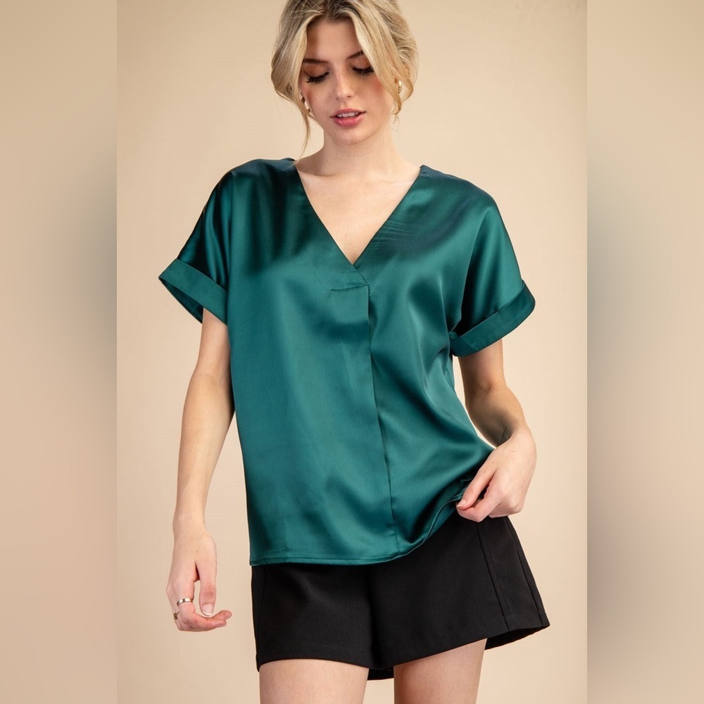 GLAM GIANA V-NECK PLAKET TOP-HUNTER GREEN- SIZE SMALL